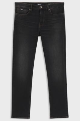 Delaware Slim-fit black jeans in stretch cotton blend, Black
