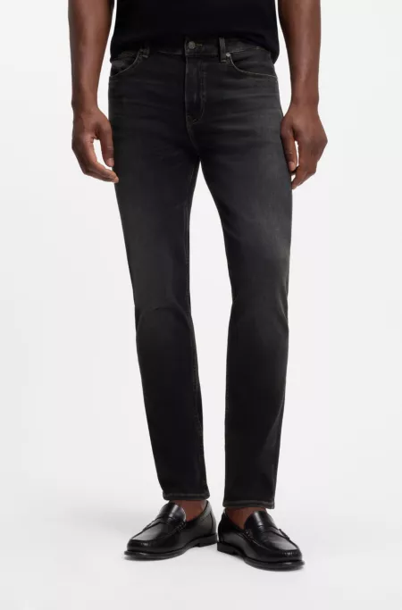 Slim-fit black jeans in stretch cotton blend