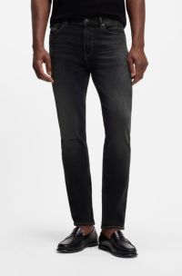 Slim-fit black jeans in stretch cotton blend, Black