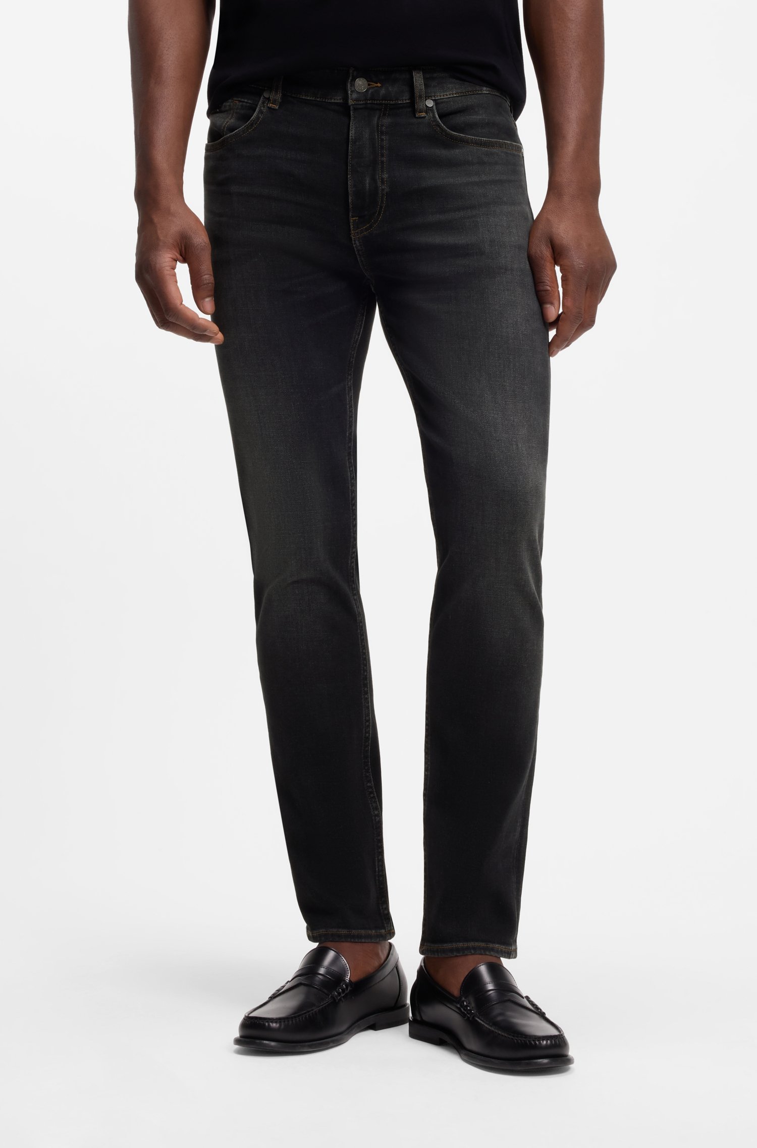 Boss Delaware Slim-fit black jeans in stretch cotton blend herr