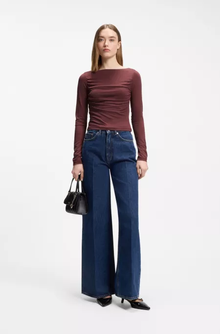 Slim-fit cupro top with modern boatneck