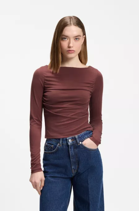 Slim-fit cupro top with modern boatneck