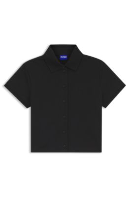 Slim-fit polo top in stretch cotton, Black