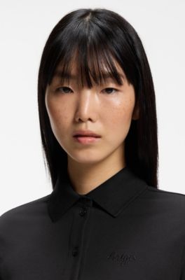 Slim-fit polo top in stretch cotton, Black
