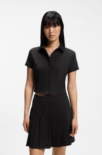 Slim-Fit Poloshirt aus elastischer Baumwolle, Schwarz