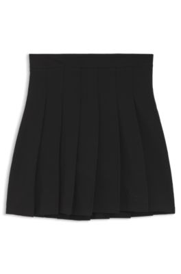 Pleated skirt in stretch cotton with integrated shorts, Black