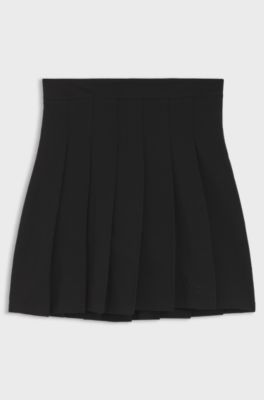 Pleated skirt in stretch cotton with integrated shorts, Black