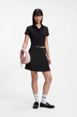 Gonna a pieghe in cotone elasticizzato con shorts integrati, Nero