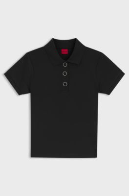 Slim-fit polo shirt with metal buttons, Black