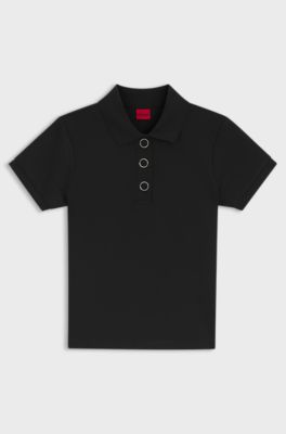Slim-fit polo shirt with metal buttons, Black