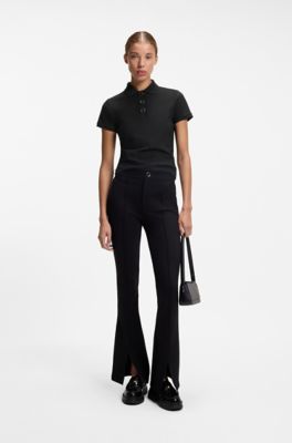 Slim-fit polo shirt with metal buttons, Black
