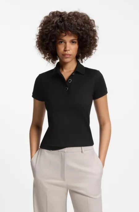 Slim-fit polo shirt with metal buttons