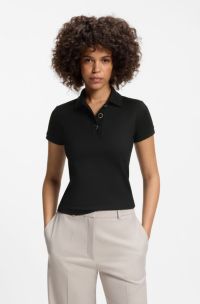 Slim-fit polo shirt with metal buttons, Black