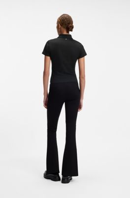 Slim-fit polo shirt with metal buttons, Black