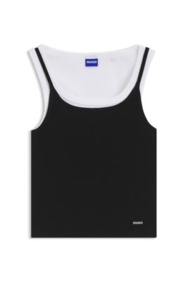 Extra-slim layered tank top in cotton, Black / White