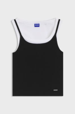 Extra-slim layered tank top in cotton, Black / White