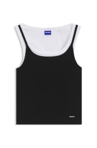 Extra-slim layered tank top in cotton, Black / White