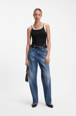 Extra slim-fit gelaagde tanktop van katoen, Zwart / Wit