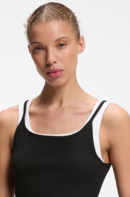 Extra-slim layered tank top in cotton, Black / White