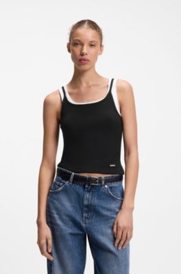 Extra-Slim-Fit Tanktop aus Baumwolle mit mehrlagigem Design, Schwarz / Wei&szlig;
