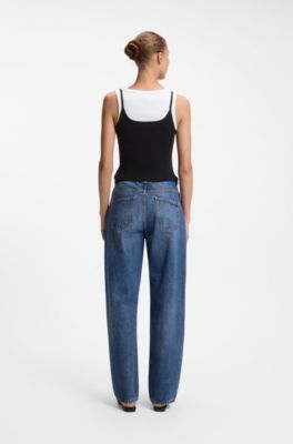 Extra-slim layered tank top in cotton, Black / White