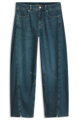 Relaxed-fit jeans with balloon leg and front slits, Blue