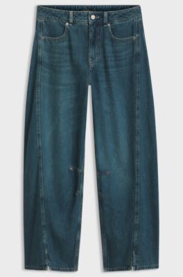 Relaxed-fit jeans with balloon leg and front slits, Blue
