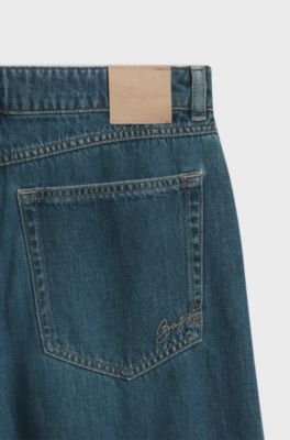 Relaxed-fit jeans with balloon leg and front slits, Blue