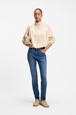 Relaxed-fit jeans with balloon leg and front slits, Blue