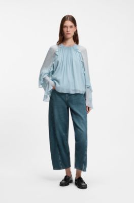 Relaxed-Fit Jeans mit Ballon-Bein und Schlitzen an der Vorderseite, Blau