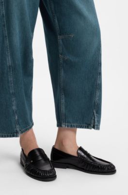 Relaxed-fit jeans with balloon leg and front slits, Blue