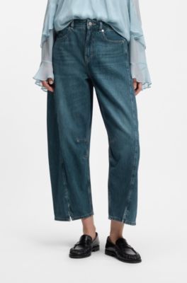 Relaxed-fit jeans with balloon leg and front slits, Blue