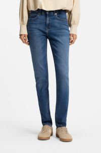 Jean Relaxed coupe ballon avec fentes devant, Bleu