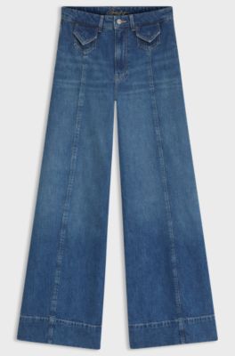 Wide-leg high-rise jeans in vintage-wash denim, Blue