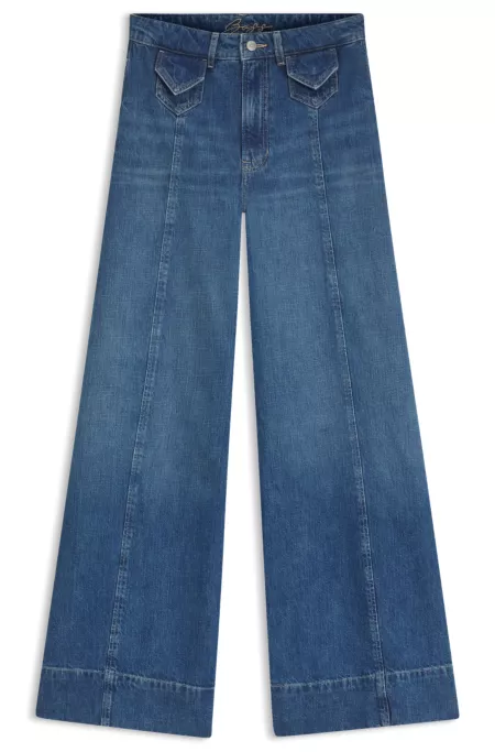 Wide-leg high-rise jeans in vintage-wash denim