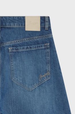 Wide-leg high-rise jeans in vintage-wash denim, Blue