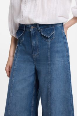 Jeans a gamba larga a vita alta con lavaggio vintage, Blu