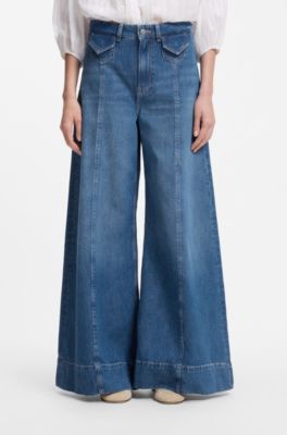 Wide-leg high-rise jeans in vintage-wash denim, Blue