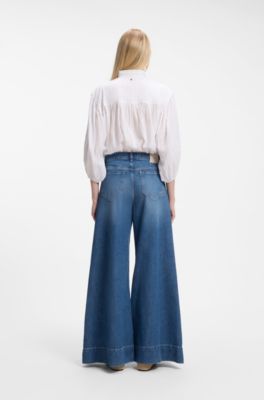 Jeans a gamba larga a vita alta con lavaggio vintage, Blu