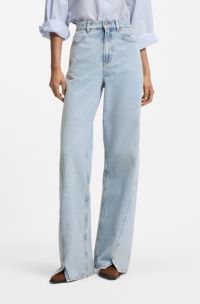 High-rise wide-leg jeans in marble peachy denim, Light Blue