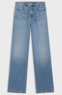 Jean Regular taille haute en denim &agrave; texture crois&eacute;e, Bleu