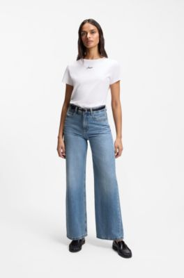 Jeans regular fit a vita alta in denim cross-hatch, Blu