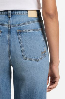 Jean Regular taille haute en denim &agrave; texture crois&eacute;e, Bleu