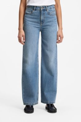 Jean Regular taille haute en denim &agrave; texture crois&eacute;e, Bleu
