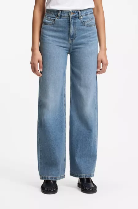 High-waisted regular-fit jeans in cross-hatch denim