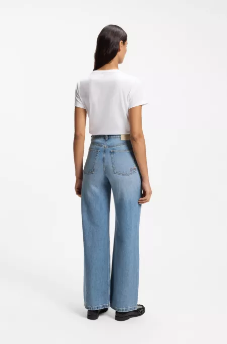 High-waisted regular-fit jeans in cross-hatch denim