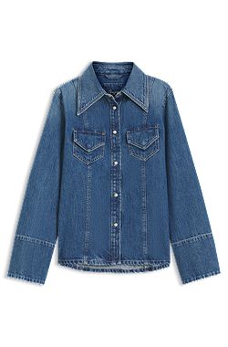Slim-fit blouse in rigid crosshatch denim