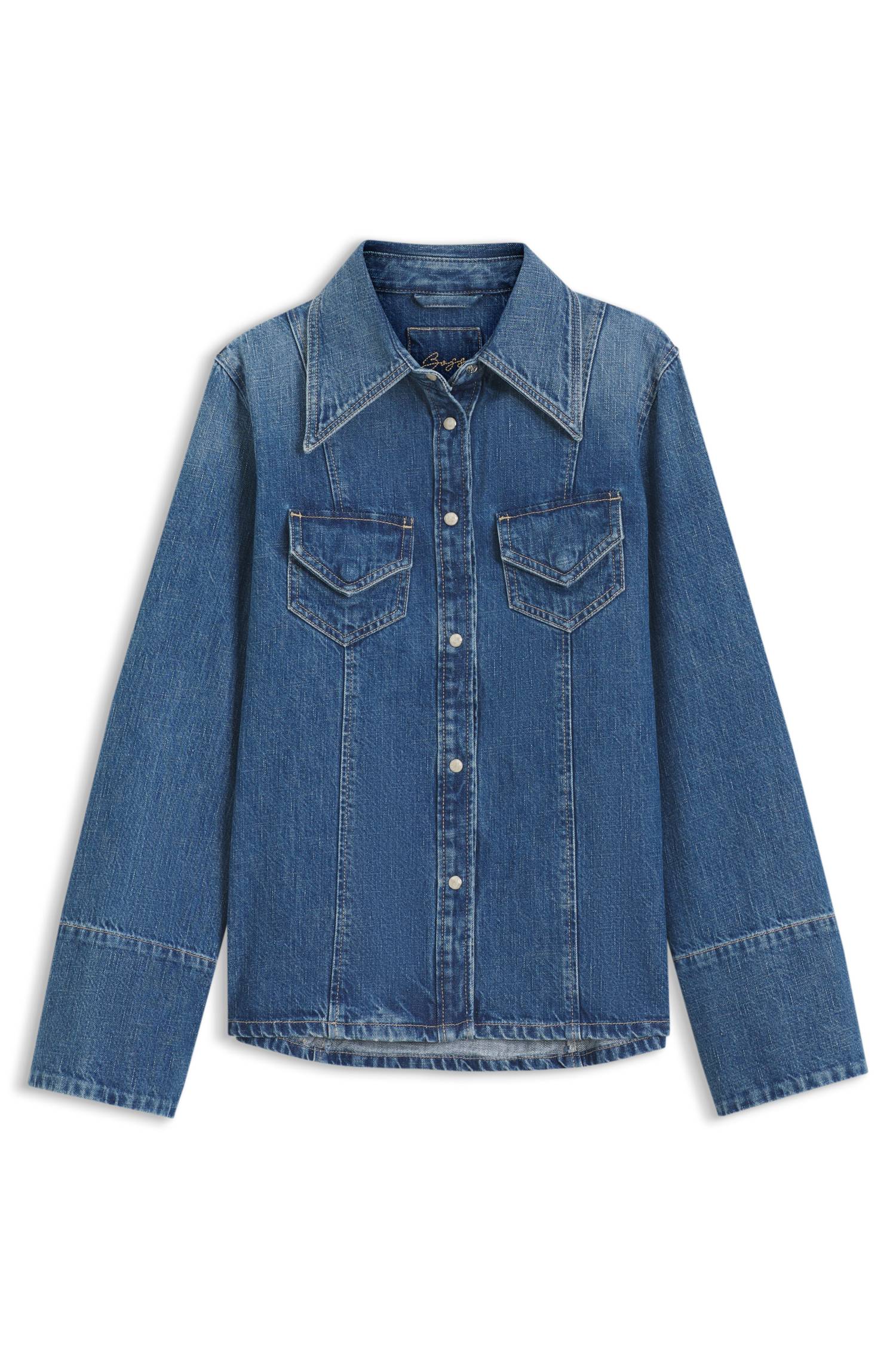 Boss Slim-fit blouse in rigid crosshatch denim skjortor & blusar dam – bild 4