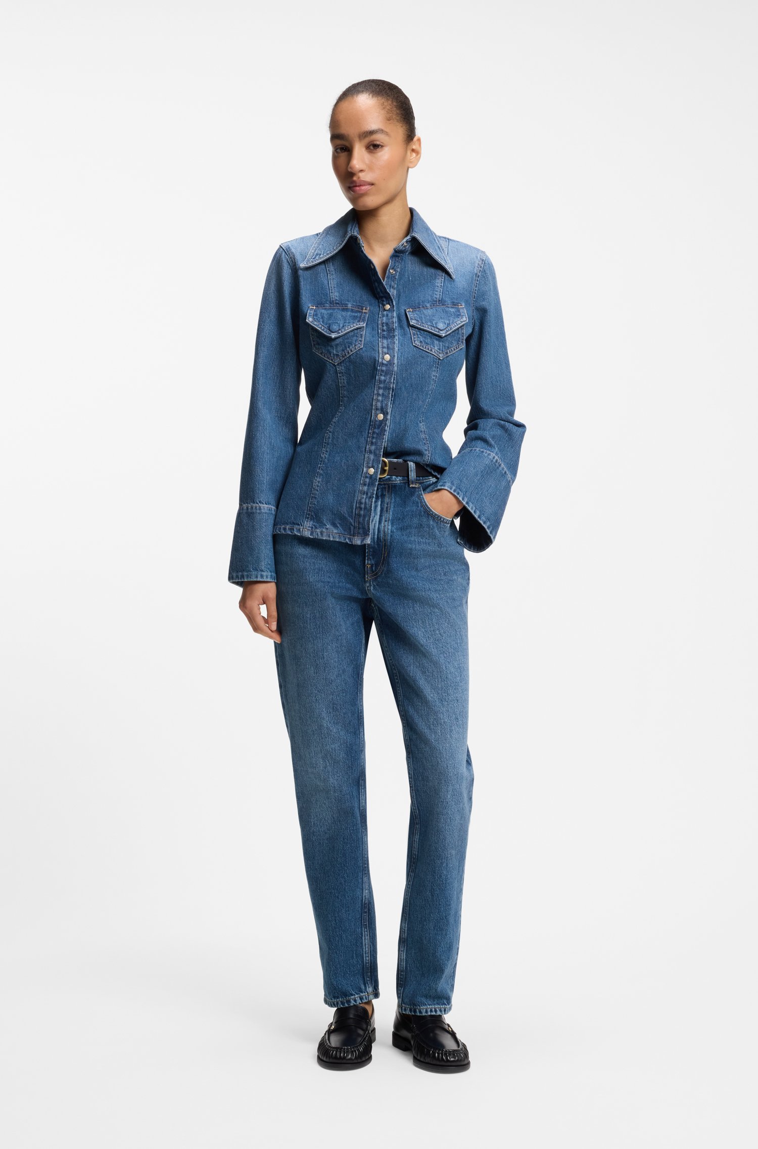 Boss Slim-fit blouse in rigid crosshatch denim skjortor & blusar dam – bild 2