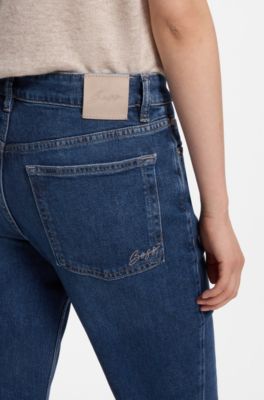 Flared-fit jeans in dark-blue stretch denim, Dark Blue